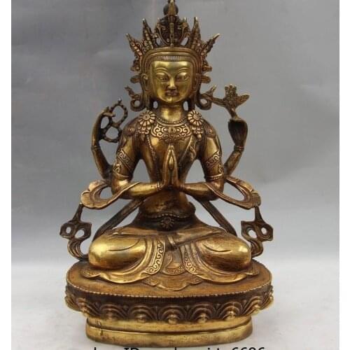 11 Tibet Buddhism Bodhisattva Old Bronze Copper Four arm Guanyin Kwan-yin Statue