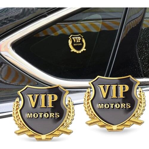 2pcs/set VIP MOTORS 3D Metal Car Chrome Emblem Badge Decal Door Window Body Car Decor DIY Sticker Car Styling Accessories