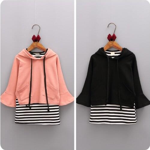 2016 Autumn Clothing New Pattern Girl Korean Personality Irregular Even Hat Loose Coat Stripe Vest Skirt Twinset