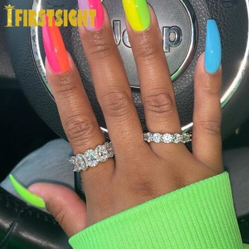 2021 New Iced Out Rose Pink cz Eternity Band Ring Luxury Jewelry Silver Color 5A Stone Promise Party HipHop Bling Man Women Ring