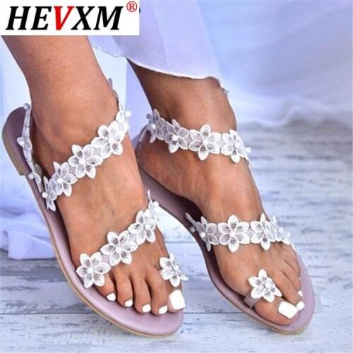 2021 Women Sandals Ladies Casual New Flower Boho Comfort Beach Non-slip Flat Bottom Sandals Shoes Plus Size Summer Womens Shoes