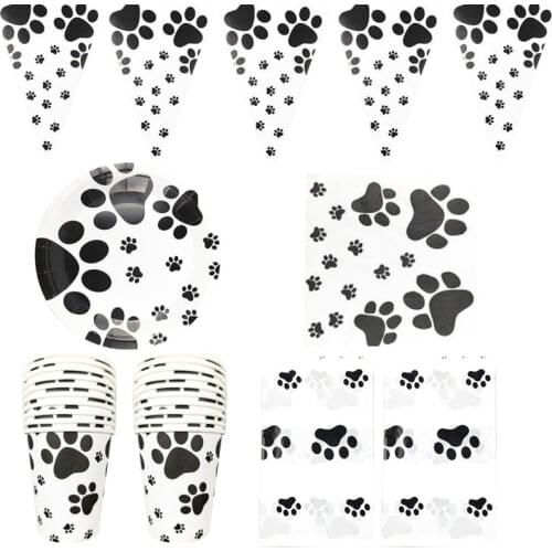 51pcs/lot Dog Paw Theme Napkins Hanging Banner Birthday Party Flags Plates Cups Tablecloth Decorate Boys Kids Favors Bunting