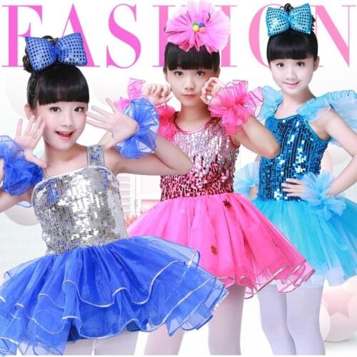Girls Ballet New Dance Costume Children Chorus Costumes Fluffy Shawl Sequins Cheerleading Boy Modern Dance Performance