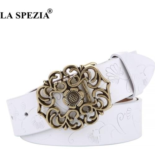 White Women Belt Vintage Waist Belt Genuine Cow Leather Pin Buckle Vintage Cowskin High Quality Brand Ladies Belt 110cm