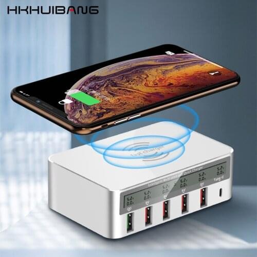 HKHUIBANG wireless charger QC3.0 usb type-c charger mobile phone charger for iphone /Samsung S10 usb adapter charger station