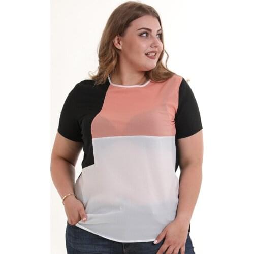 Plus size L-5XL chiffon T shirts o-neck chiffon tees summer women T shirts european T shirts short sleeve women tops 5308