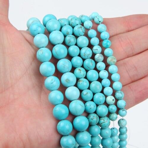 15'' Natural Natural Turquoise Stone Beads 4 6 8 10mm for Jewelry Making Necklace Bracelet Fit Diy Charm Beads Wholesale