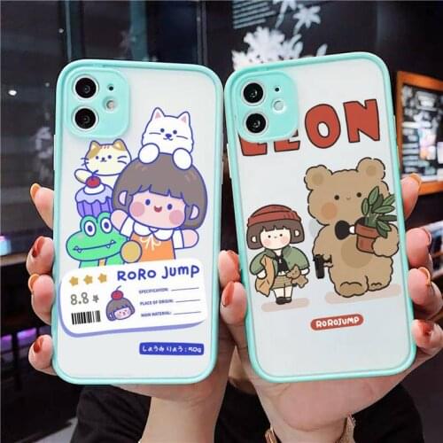 Phone Case For iPhone 12 11 Mini Pro XR XS Max 7 8 Plus X Cute anime girl snacks Matte transparent blue Cover