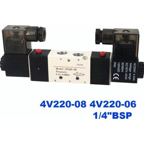 Pneumatic 5 Way 2 Position 4V220-08 / 4V220-06 1/4" Air Control Solenoid Valve DC12V DC24V AC220V