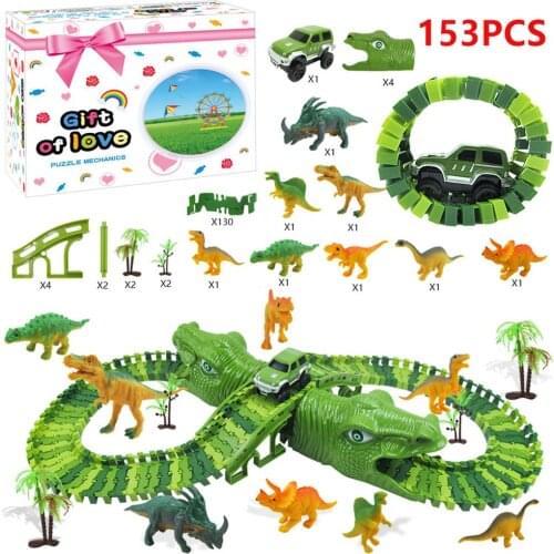 Dinosaur Railway Toys Car Race Track Toy Set Bend Flexible Diecast Vehicle Toys For Children Birthday Christmas Gifts