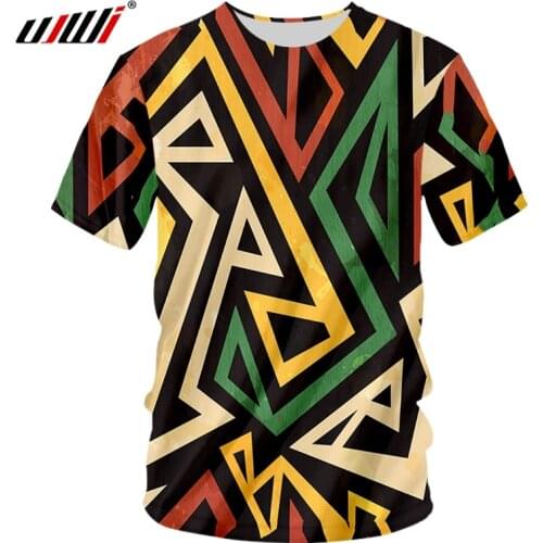 UJWI 3D Colorful Stitching Geometric Round Neck T-shirt Fashion Street Style Mens T-shirts Summer Short-sleeved Top Casual 6XL
