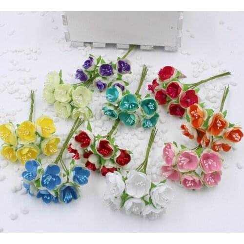 Hot sale 6 pcs/bunch Lace Tea Rose Artificial Flower For Wedding party home Decoration DIY Craft Supplies Decorative flowers