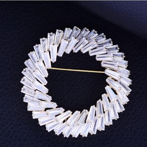 Classic Gold Silver Color Round Brooches for Women New Design Luxury Cubic Zircon Pins Brooch Elegant Party Gift Broche Jewelry
