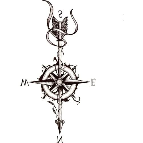 Compass Arrow Waterproof Temporary Tattoo Sticker Harajuku Arrow Tatouage temporaire Tattoo Body Art Henna Tatoo Stickers