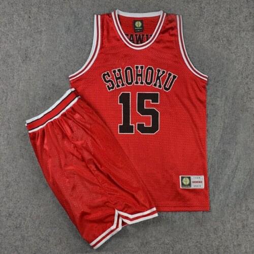 Slam Dunk Cosplay Costumes Shohoku NO.15 Toki Kuwata Basketball Jersey Sets (Shorts + Top) Mens Jersey Anime Cosplay Size M-XXL