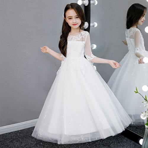 Summer Dresses For Girls Blue Piano Costume White Dress Princess Dresses Evening Girls Birthday Party Baby Girl Ceremony Dress