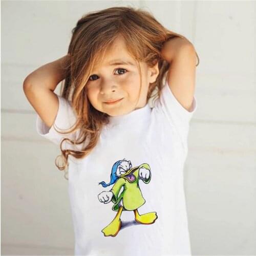 Summer Disney Children Clothing Happy Duck Cartoon Minnie Mickey Gifts Boy Shirt Girls Short Sleeve Kids T-Shirt Casual Top