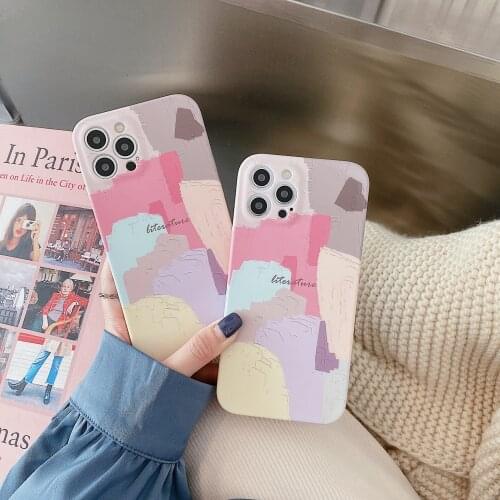 Retro Sweet geometry doodle oil painting art Phone Case For iPhone 11 12 Pro Max Xr Xs Max 7 8 Plus X 7Plus case Cute Soft Cover