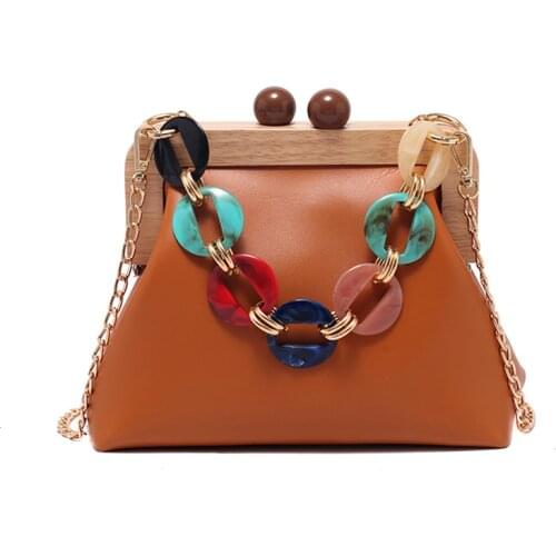 Fashion Womens Shoulder Bags Luxury Chains Crossbody Bags For Women 2021 Pu Messenger Bag Ladies Wooden Folder Handbag