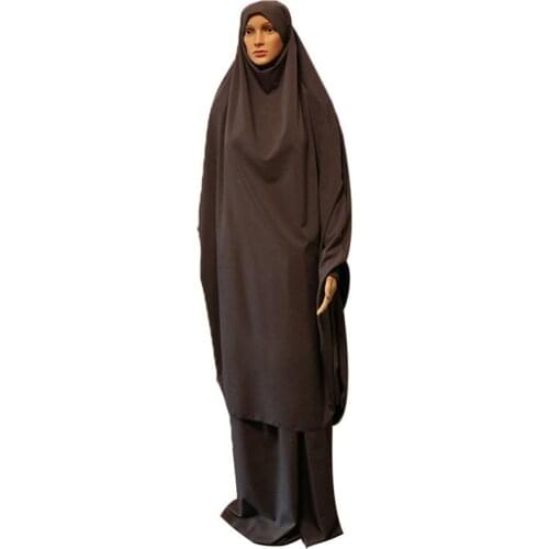 Muslim prayer garment Hijab Abaya 2 piece Dress set Islamic Jilbab Modest Burqas Khimar Arab Women Robe Full Cover Maxi Kaftan