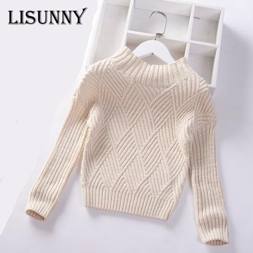 2021 Spring Autumn New Boys Girls Sweater Baby Knitted Pullover Solid Kids Clothes High collar Winter Thick Children Sweaters