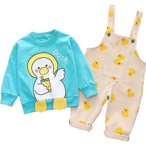 New Autumn Baby Girl Clothes Suit Fashion Cartoon Children T-Shirt Overalls 2Pcs/Sets Toddler Casual Costume Kids Boys Clothing