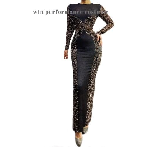Anniversary Slim Fit Floral Robe De Soiree Evening Dress 2021 Gold Sequined Crystal O-Neck Black Floor-Length Dinner Gowns