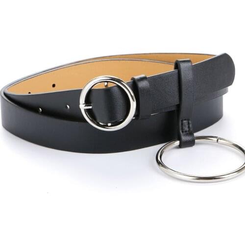 Newest Fashion Pin Buckle belts jeans circle buckles belt HOT PU black leather wide Personality big ring decorate female fashion