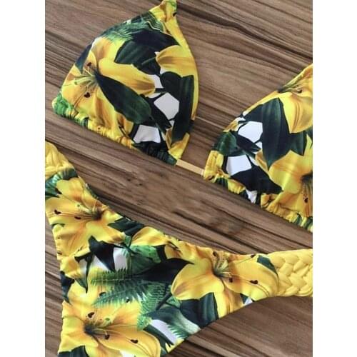 Sexy Floral Print Bikini 2019 Fashion Summer bathers Bathing Suit Bandage Swimsuit Women Halter Bikini Set Two-piece Suit New