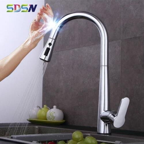 Touch Kitchen Faucets SDSN Polished Chrome Pull Out Kitchen Mixer Tap Black Sensor Kitchen Faucet Solid Brass Touch Kitchen Tap