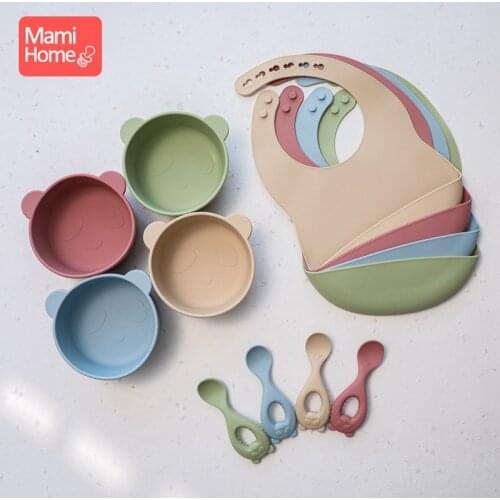 1Set Silicone Baby Feeding Bowl Tableware Baby Cute Bear Silicone Bibs Baby Silicone Plate Suction Tableware For Kids BPA Free