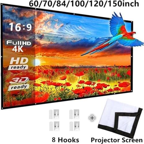 Foldable 16:9 Projector 60 70 84 100 120 inch White Outdoor Projection Screen TV Home Projector Screen