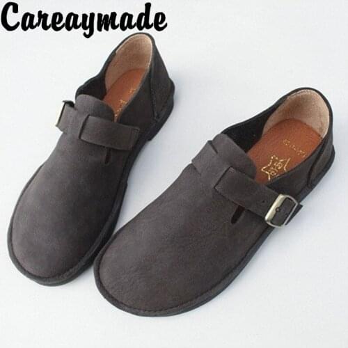 Careaymade-Spring New Full Leather handmade Retro-vintage Soft Bottom mori girl Shoes,round head comfortable flat shoes