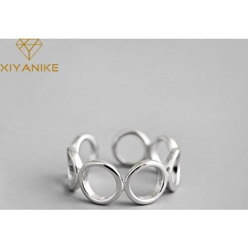 XIYANIKE 925 Sterling Silver Engagement Opening Ring Trendy Simple Geometric Wedding Jewelry for Women Size 16.5mm Adjustable