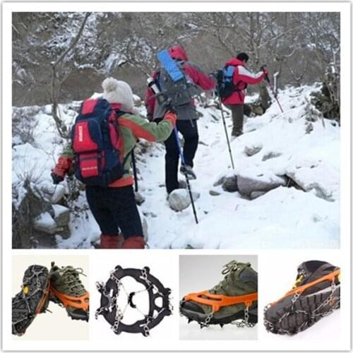 1 Pair Outdoor Ice Gripper Outdoor Crampons Antiskid Shoe Covers Climbing Claw Snow Hiking Ski Shoes Nail Chain 8 Toothed