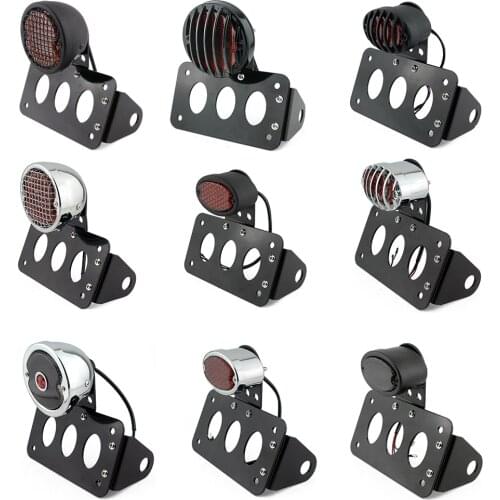 12V Motorcycle Rear Stop Light Side Mount LED Tail Light w/ License Number Plate Bracket For Harley Sportsters Choppers Bobber