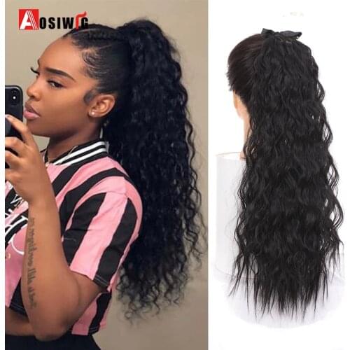 AOSIWIG Synthetic Long Corn Curly Black Blonde Brown Wrap Around Clip In Ponytail Hair Extensions Pony Tail Hairpieces Fake Hair