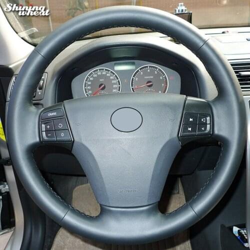 Shining wheat Hand-stitched Black Genuine Leather Car Steering Wheel Cover for Volvo S40 2006-2012 V50 2005-2011