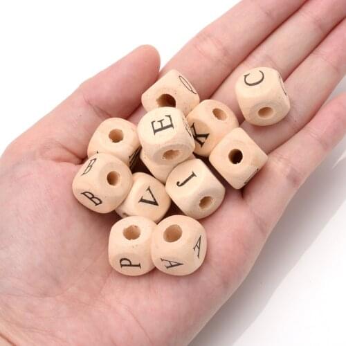 100Pcs 10mm Natural Wooden Letter Beads Charm Alphabet Square Cube Wood Beads For Jewelry Making DIY Necklace Accessories