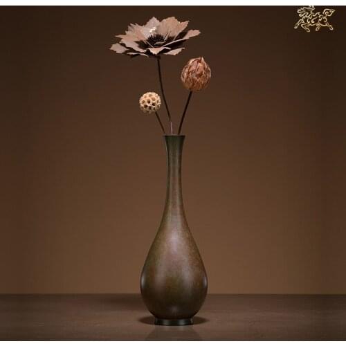 Copper Master Elegant Vase Decoration Living Room Flower Arrangement Light Luxury Dried Flower New Chinese Style Retro