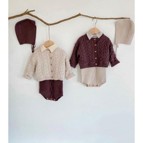 Baby Knit Sweater Girls Boys Knitted Rompers toddler Knit Cardigan Children kid Clothes Set Newborn Knitwear baby Knitted Outfit