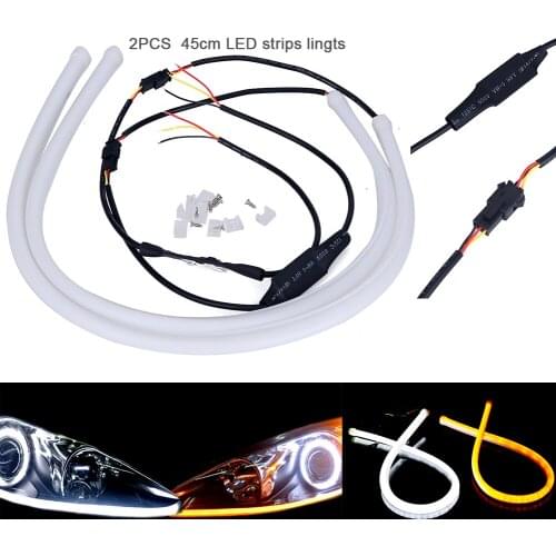 Flexible LED Tube Angel Eye DRL Daytime Running Light For Audi-Style Dual Color White Amber Blue Red Strip