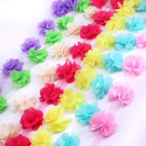 H628 24pcs 6CM flowers 3D Chiffon Cluster Flowers Lace Dress Decoration Lace Fabric Applique Trimming Sewing Supplies