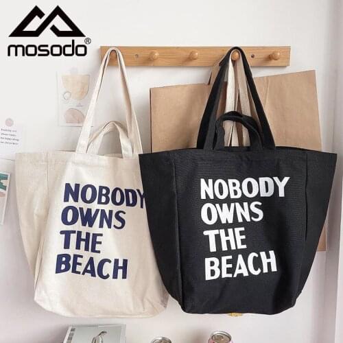 Mosodo Canvas Shopper Tote Bag Women Shopping Bag Casual White Shoulder Bags Letter Ladies Handbag Beach Bag 2021 New Fashion