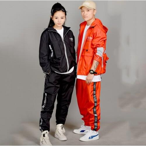 Hip Hop Costumes Women Men Jazz Performance Clothing Adults Street Dancing Outfit Fashion Reflective Fabric Jacket Pants DN5387
