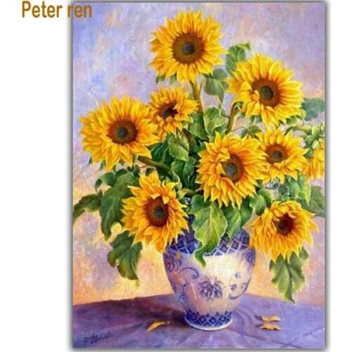 Diy diamond painting Cross stitch kit Sunflower Vases Handicraft and art Needlework 3d square drill mosaic 100% Full Embroidery