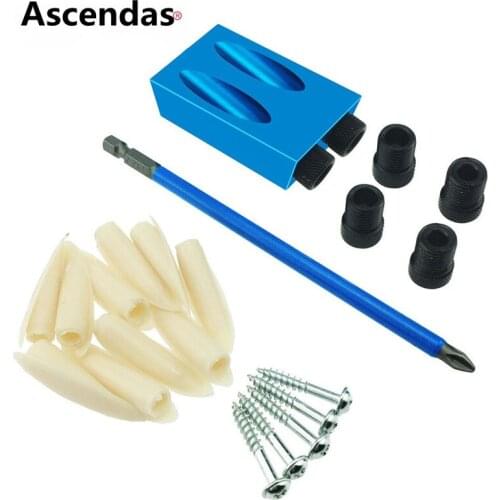 Mini Pocket Hole Jig Kit 6/8/10mm Drive Adapter Woodworking Angle Drilling Holes Guide Wood Tools PH2 Screwdriver TP