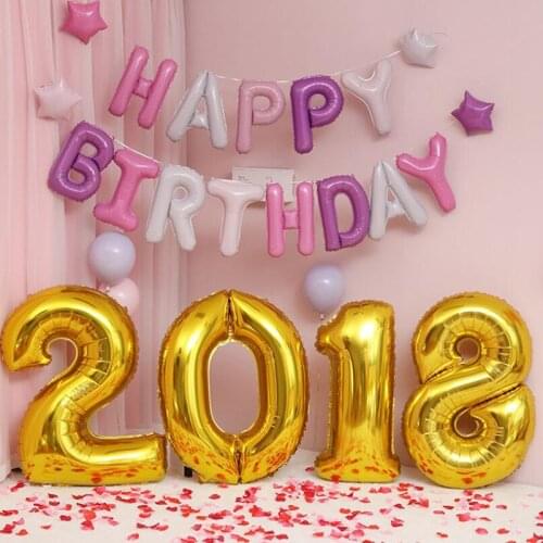 Aluminum Film Balloon Combination Golden Alphanumeric Shape Birthday Party Wedding Celebration School Banquet Decoration Props