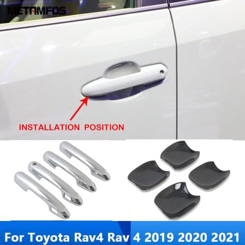 For Toyota Rav4 Rav 4 2019 2020 2021 Carbon Fiber Door Handle Bowl Cover Trim Decoration Frame Exterior Accessories Car Styling