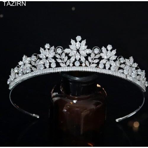 Newest CZ Flower Shapes Crowns Woman Headwear Bride Tiaras Diadem For Party Bridal Wedding Hair Jewelry Accessories Headband
